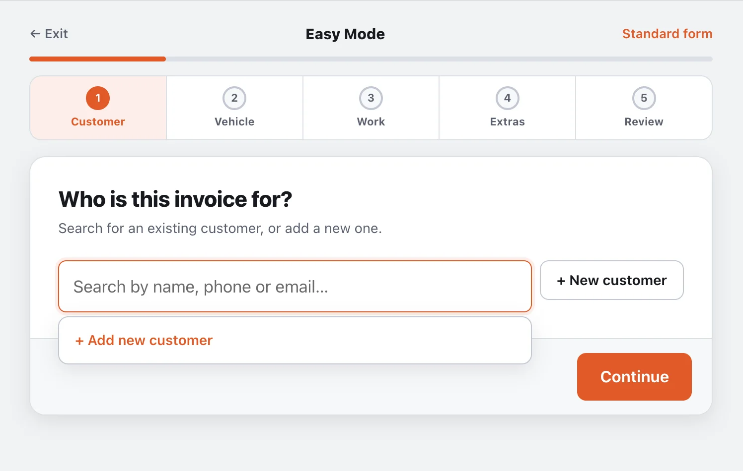 Easy Mode step one: Who is this invoice for?