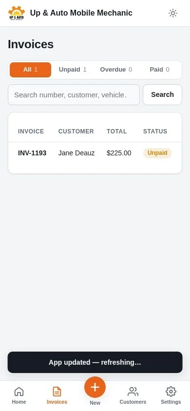 Invoice list on a phone